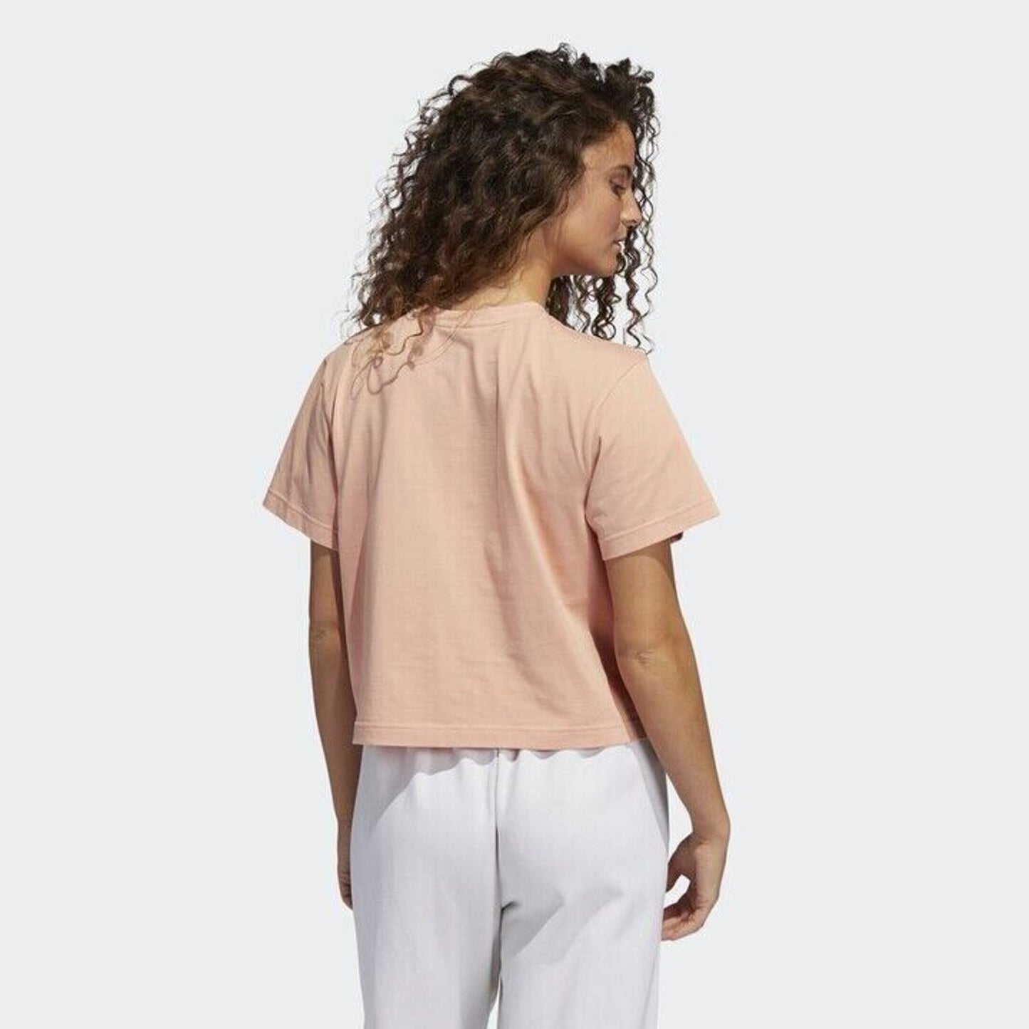 Adidas Peach Three-Stripe Life Boyfriend Short Sleeve Crew Neck Cropped Tee XS