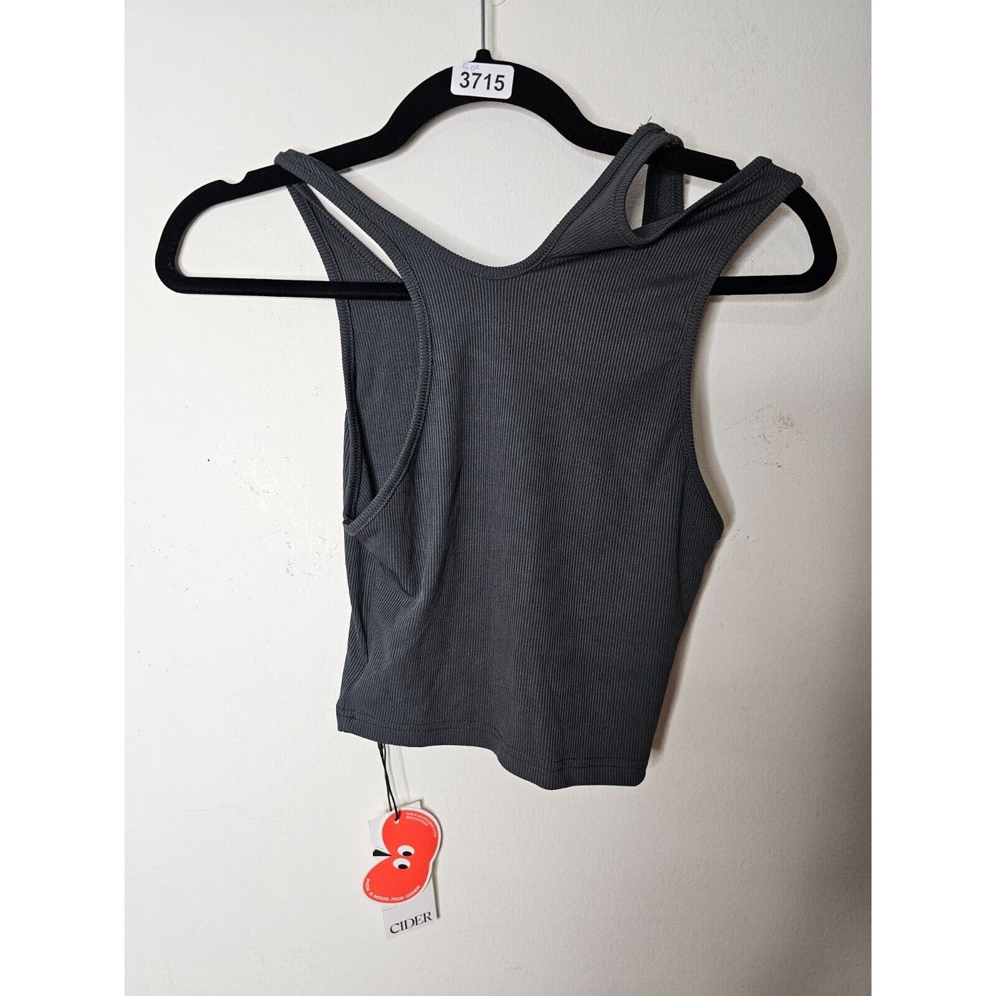 NWT Slate Gray Asymetrical High Neck Cut Out Fitted Crop Tank Top Small