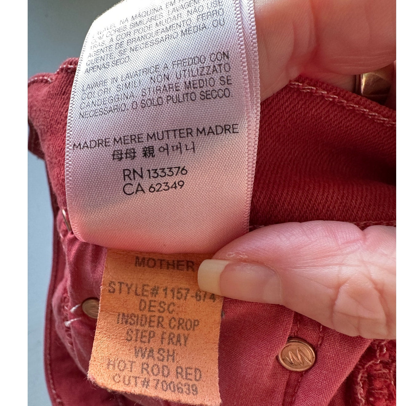 Mother Hotrod Red Insider Crop Step Fray Second Chance Jeans 26