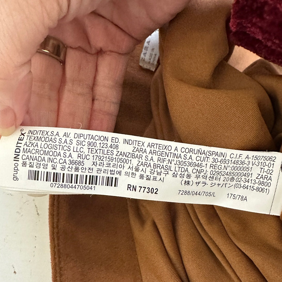 Zara Rust Brown Faux Suede Laser Cut Scalloped Hem Skirt L