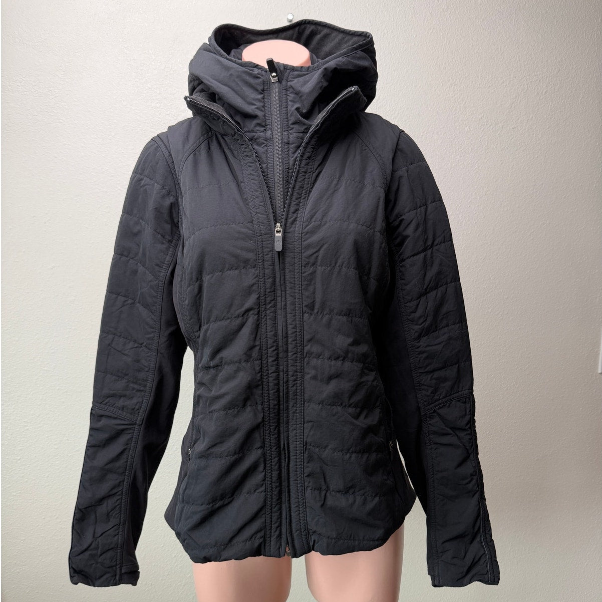 Lululemon Black Hooded Double Zip Insulated Jacket Women's Size 10