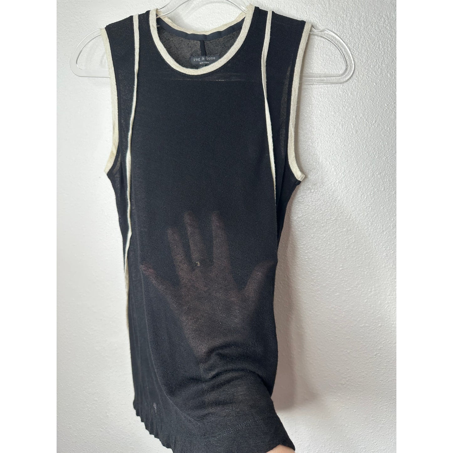 Rag & Bone Black & Cream Round Neck Sleeveless Sheer Tank Top S
