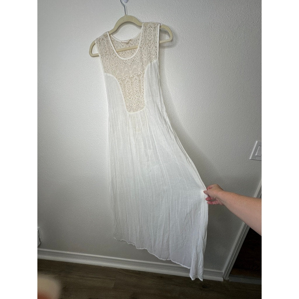 Lovestitch White Ivory Gauze Maxi Dress Lace Racerback Boho Cover Up