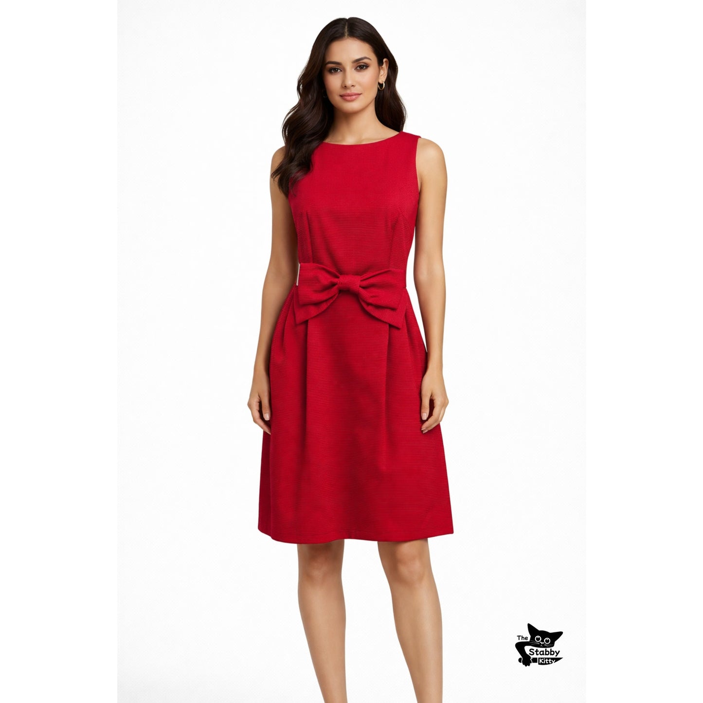 NWT Tahari Red Bow Pleated Sleeveless Dress Size 14