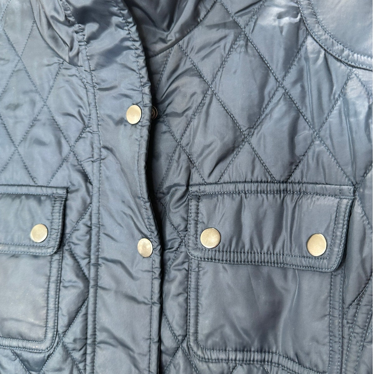 Banana Republic Navy Diamond Quilted Zip Belted Mock Neck Jacket L