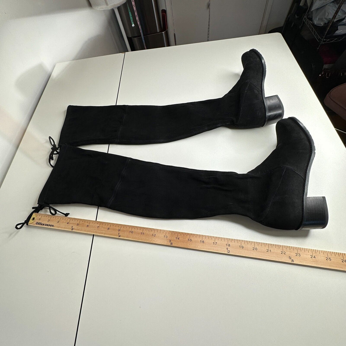 Stuart Weitzman Black Suede Lowland Over-The-Knee Flat Heel Lace up Boots 7