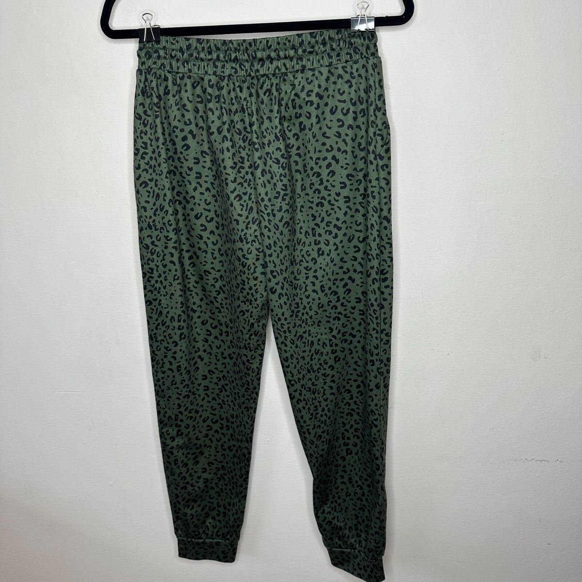 Green and Black Leopard Print Relaxed Fit Draw String Joggers Sweat Pants Medium