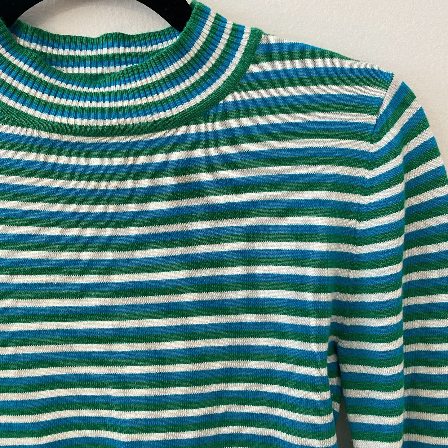 Silence + Noise Blue Green Striped Cropped Mock Long Sleeve Knit Top S