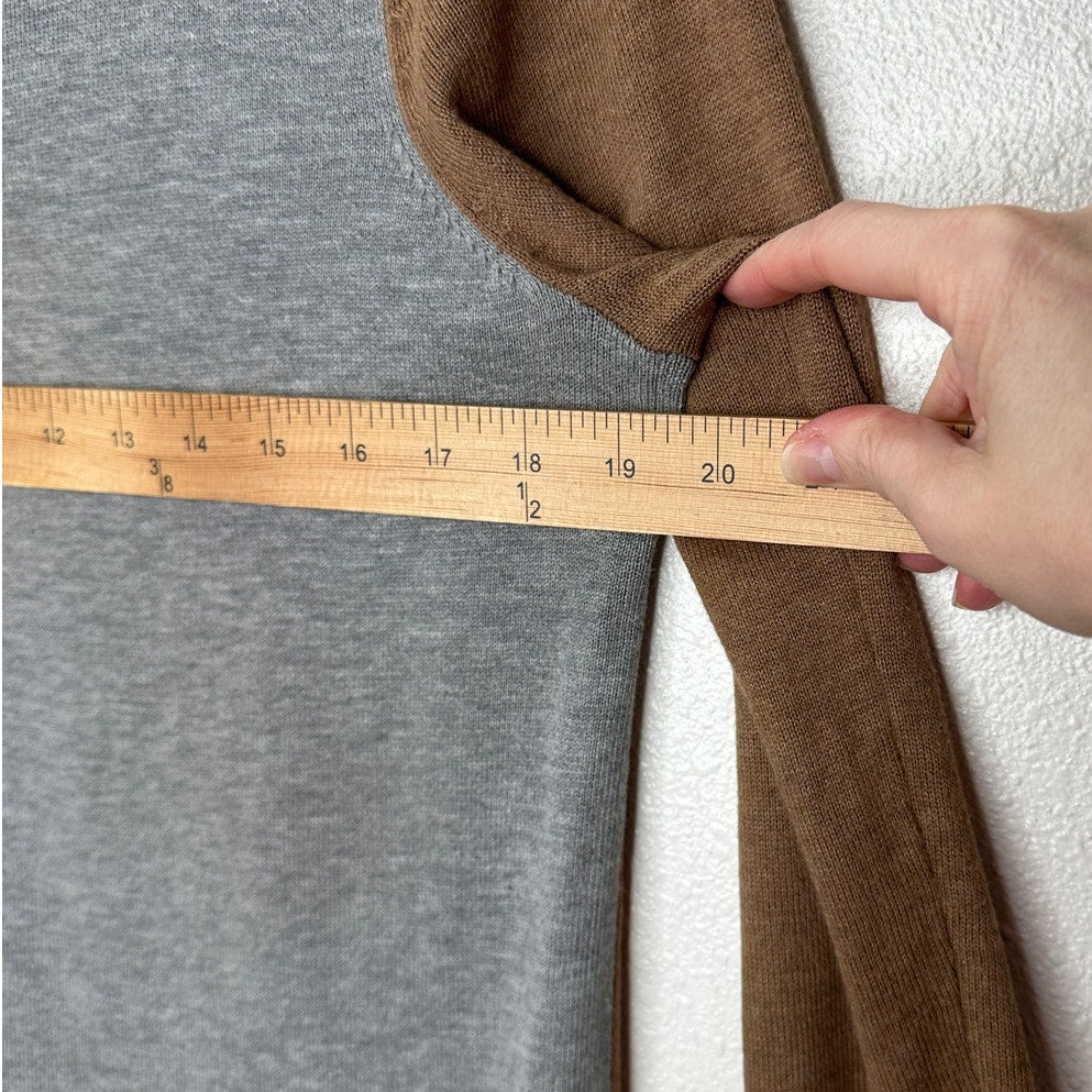 The Limited Gray & Nutmeg Brown Color Block Round Neck Long Sleeve Sweater M