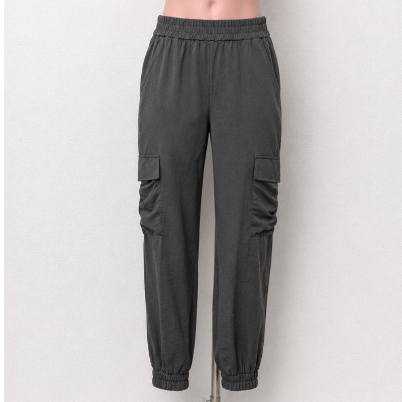 Sadie & Sage Gray Satin Utility Pocketed Elastic Waist Jogger S