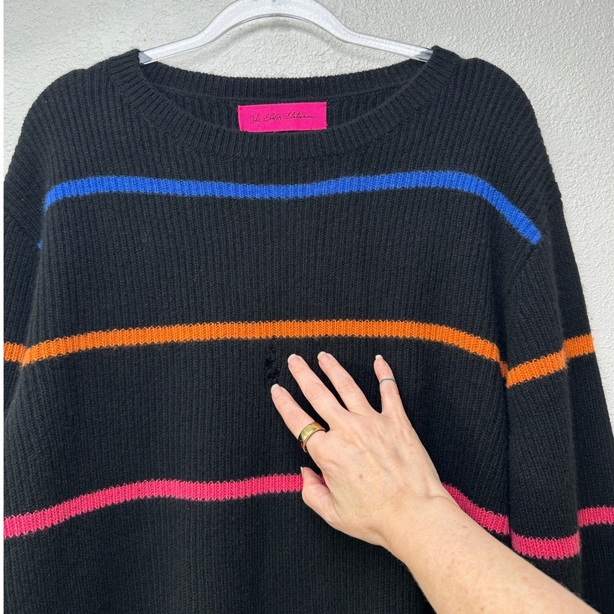 The Elder Statesman Black Multicolor Stripe Cashmere Sweater M