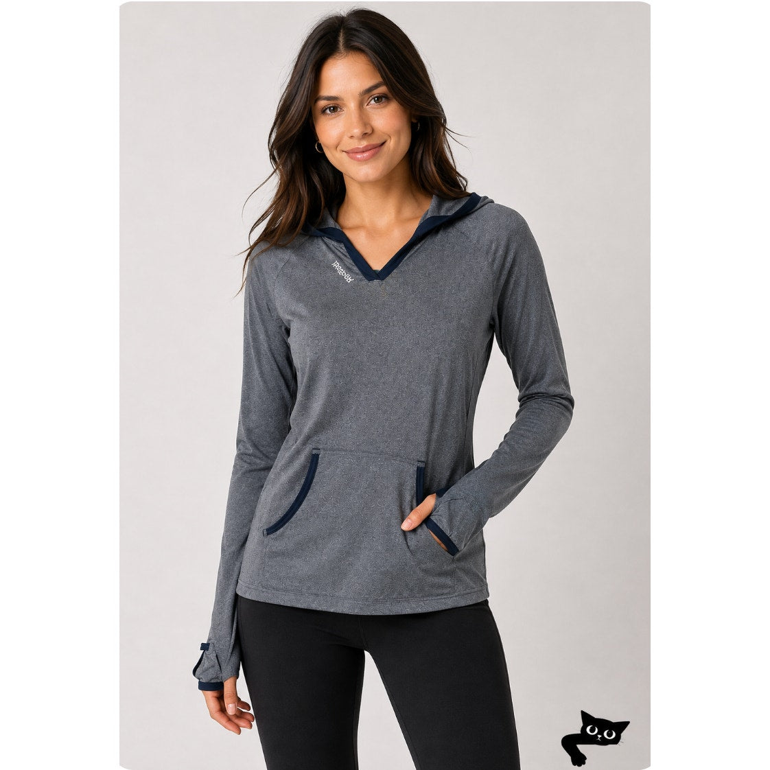 Reebok Gray Long Sleeve Light Hooded Pullover Running Shirt Front Pockets XS
