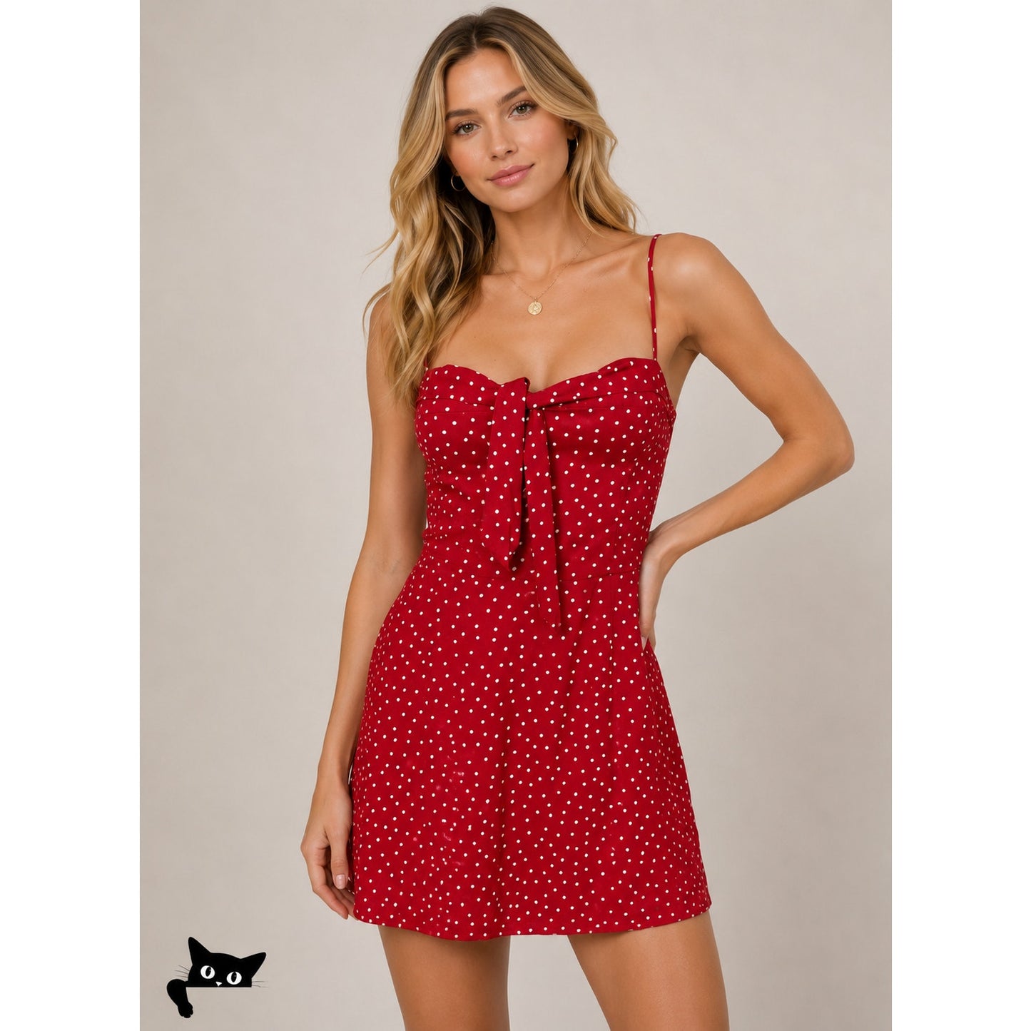 Reformation Red Polka Dot Tie-Front Mini Dress Women’s 4
