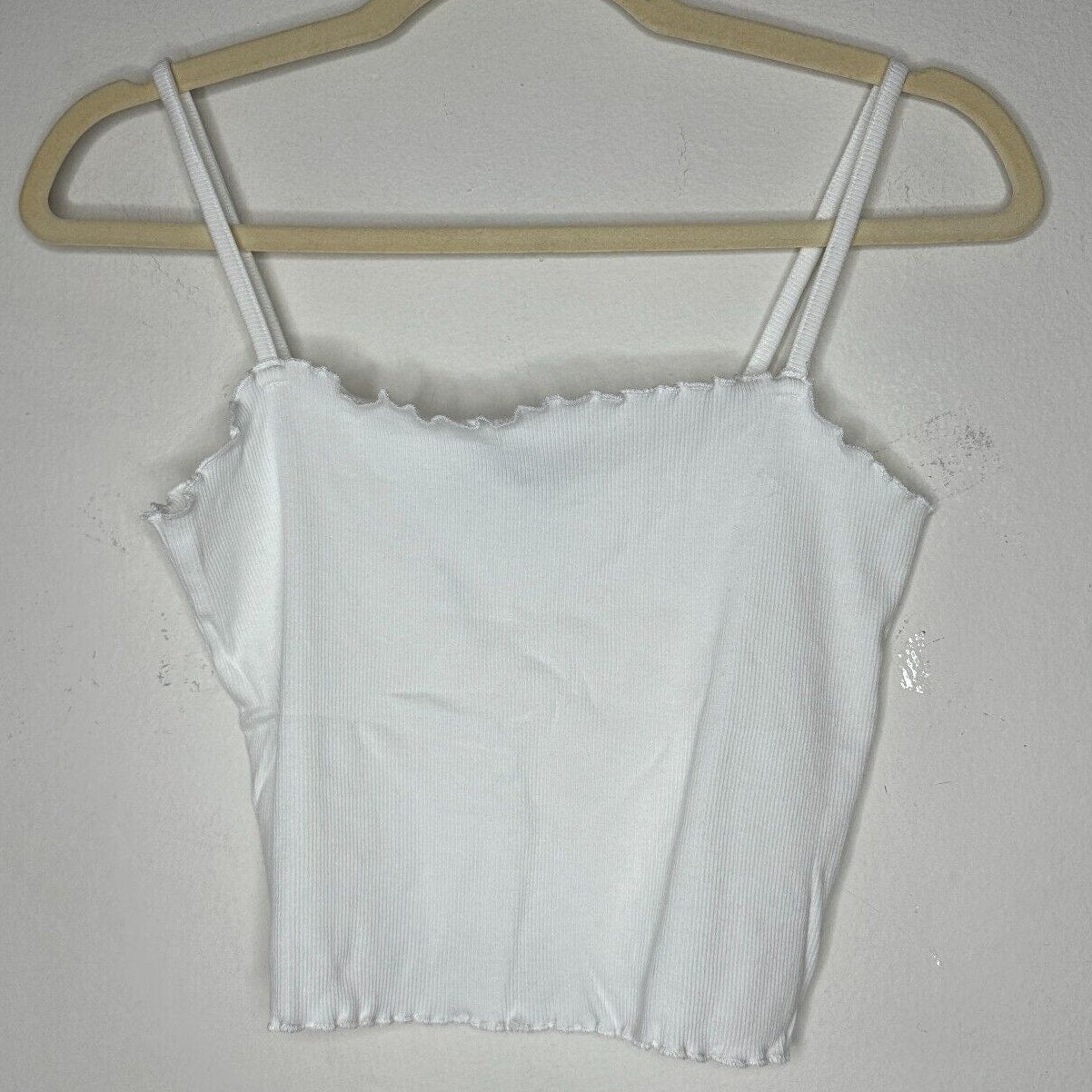 Topshop White Sleeveless Lettuce Hem and Neck Spaghetti Strap Knit Crop Top 10