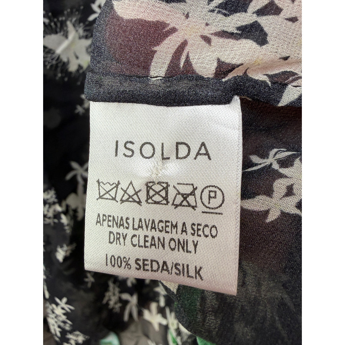 Isolda Silk Floral Tie Neck Sheer Blouse Black Green Women's US M