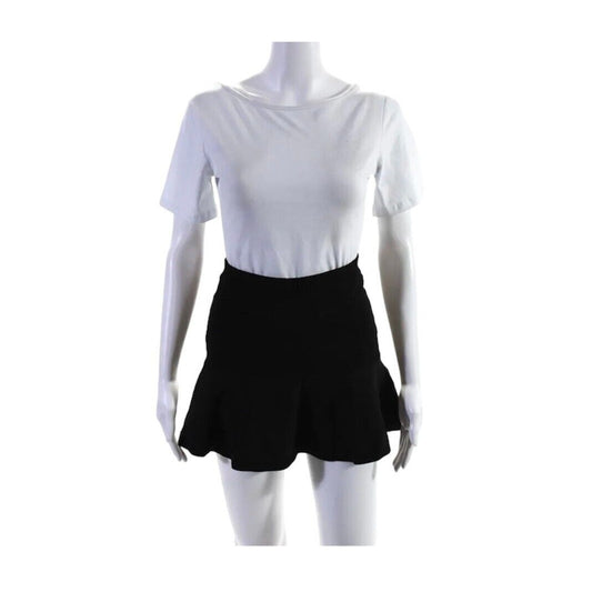A.L.C. Jet Black A-Line Elastic Waist Knit Bandage Stretch Ruffle Flare Mini S