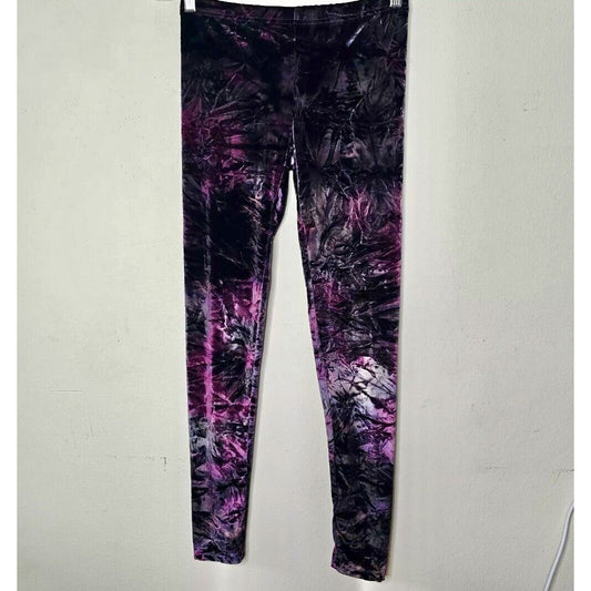 Topshop Purple & Silver Crushed Velour Elastic Waist Stretch Leggings 8 Medium