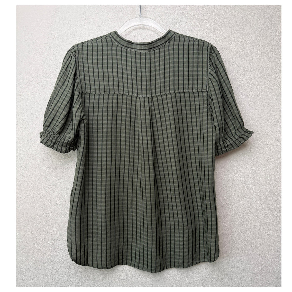 Cloth and Stone Green Plaid Puff Sleeve Linen Buttondown Women's US S