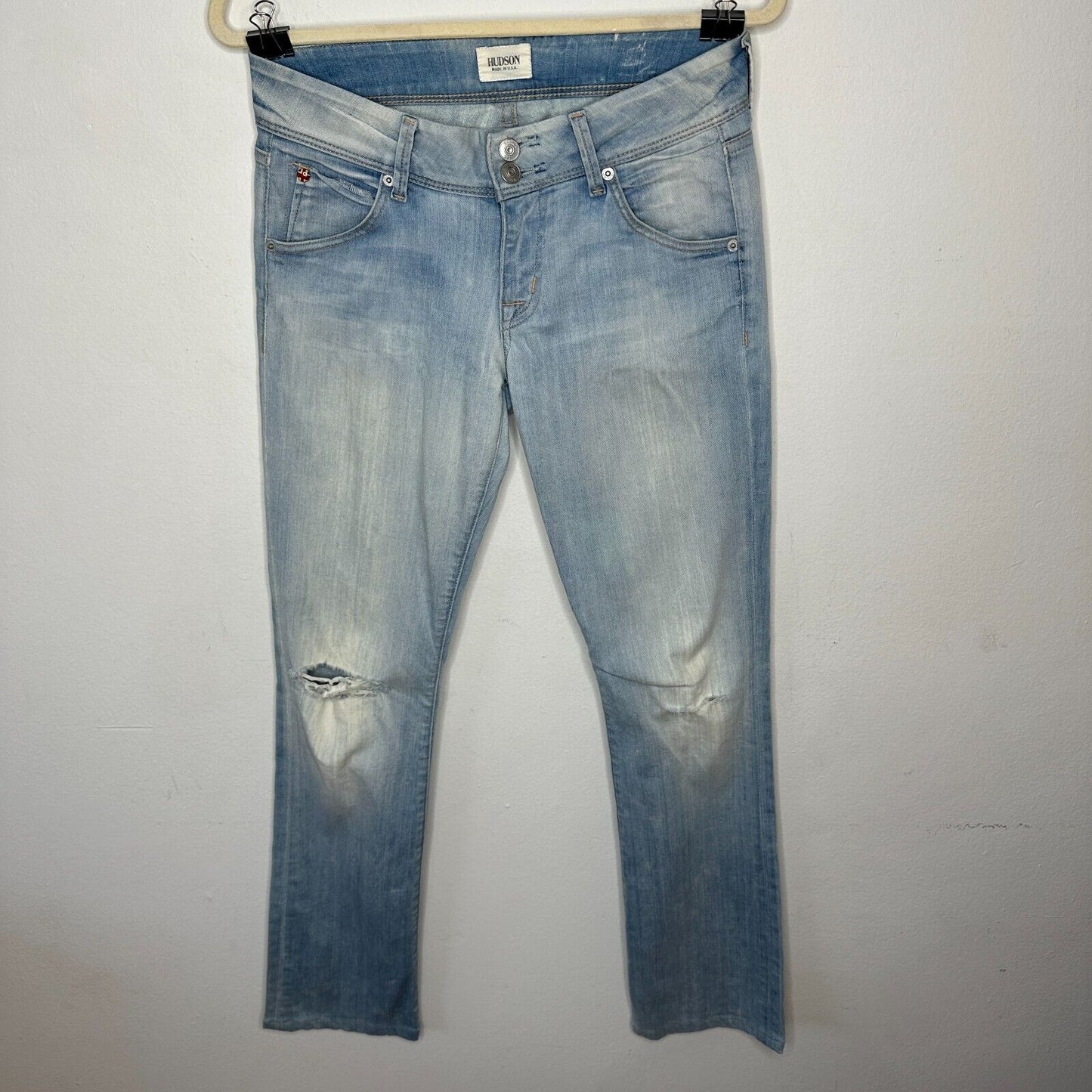 Hudson Double Button Light Blue Wash Jeans Low-Rise Boot Cut Flap Pockets 26