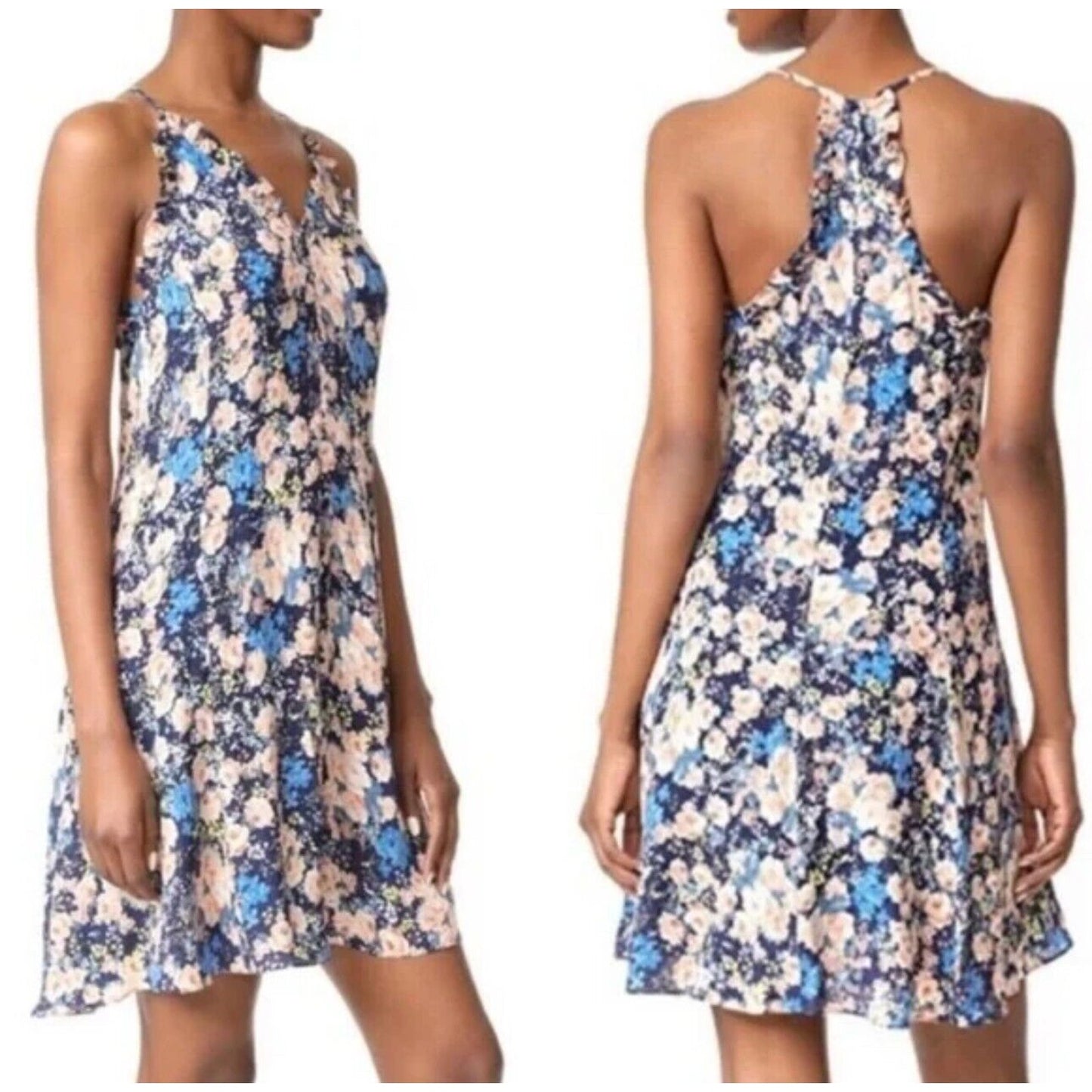 Rebecca Taylor Gigi Fleur Slip V-Neck Racer Back Silk Pleated Fabric Dress 8