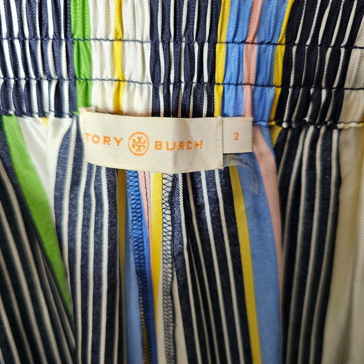 NWOT Tory Burch Green Blue White Multi Stripe Silk Harem Pants Banded Cuffs 2