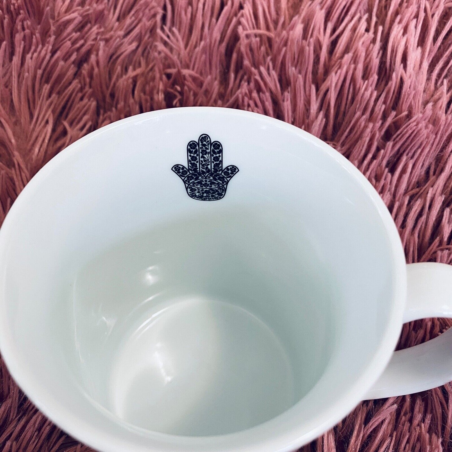 Fringe California Yoga Nama Stay in Bed 16 oz Mug Cup Black and White Yoga Hamsa