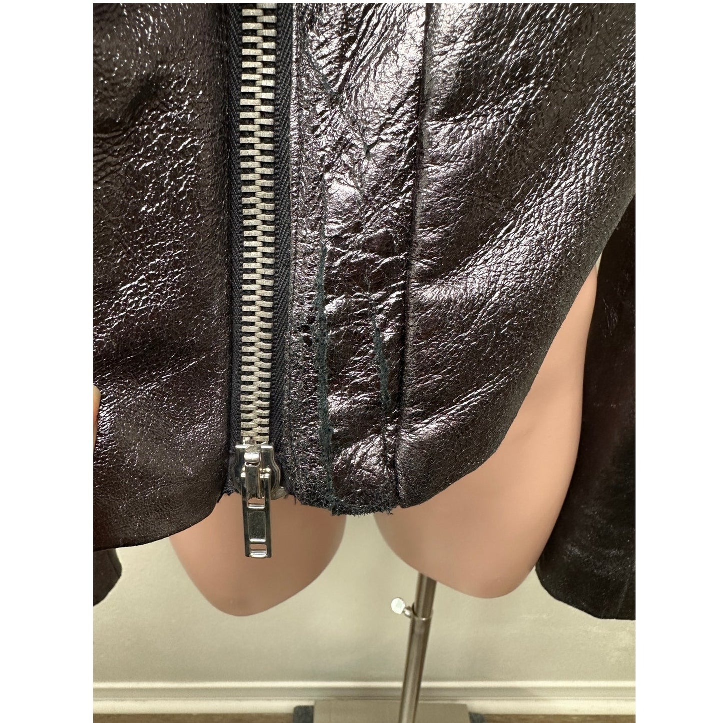 Gareth Pugh gunmetal calf leather cropped jacket women’s 10 draped zip