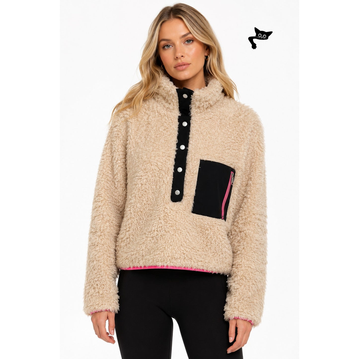 Stance Cream Sherpa Fuzzy Snap Button Pullover Jacket Size M