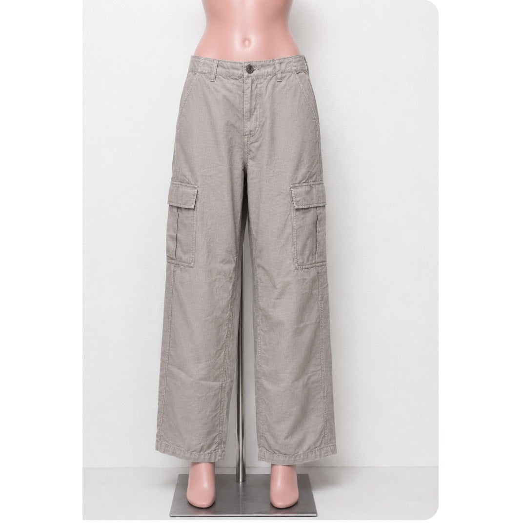 Garage Taupe Khaki Utility Wide Leg Pants Elastic Waist Cargo Zip Close XS
