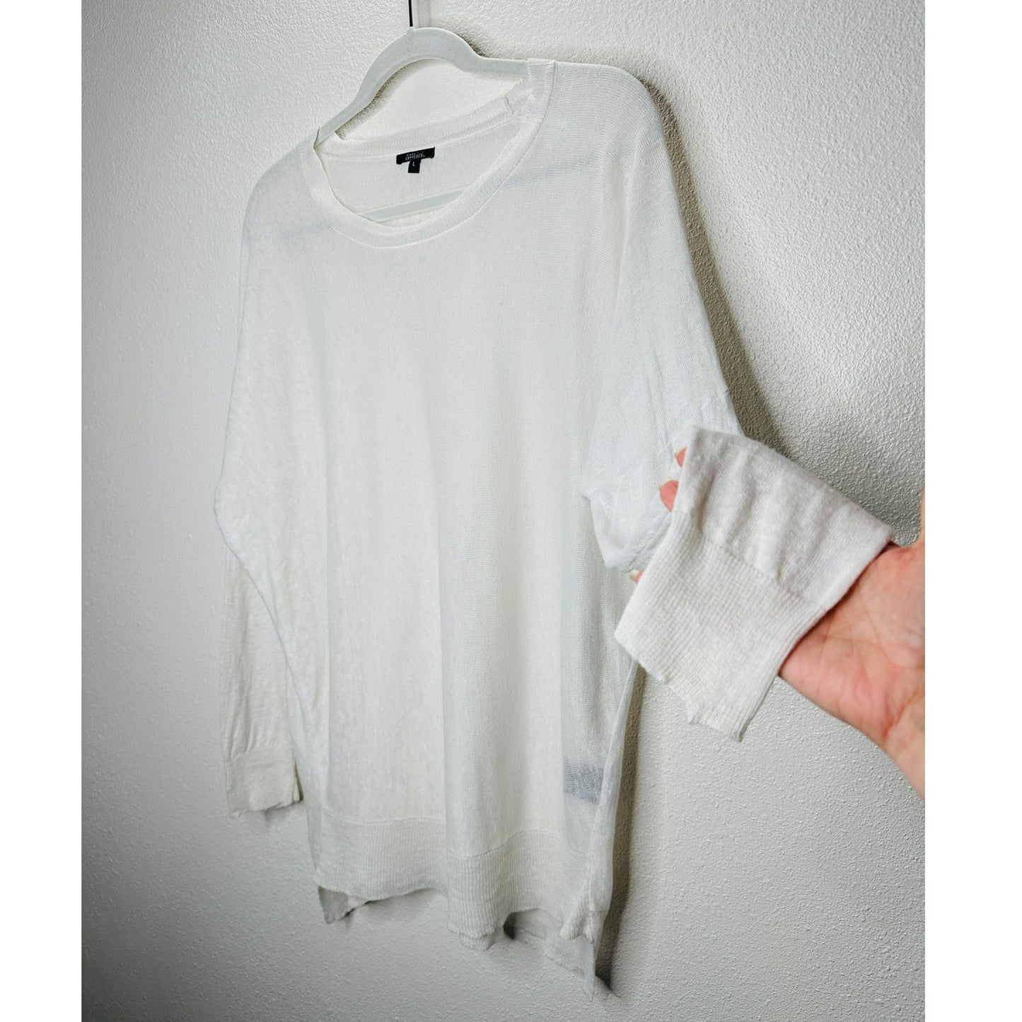 Pure Amici Ivory Round Neck Long Sleeve High Low Thin Sweater L