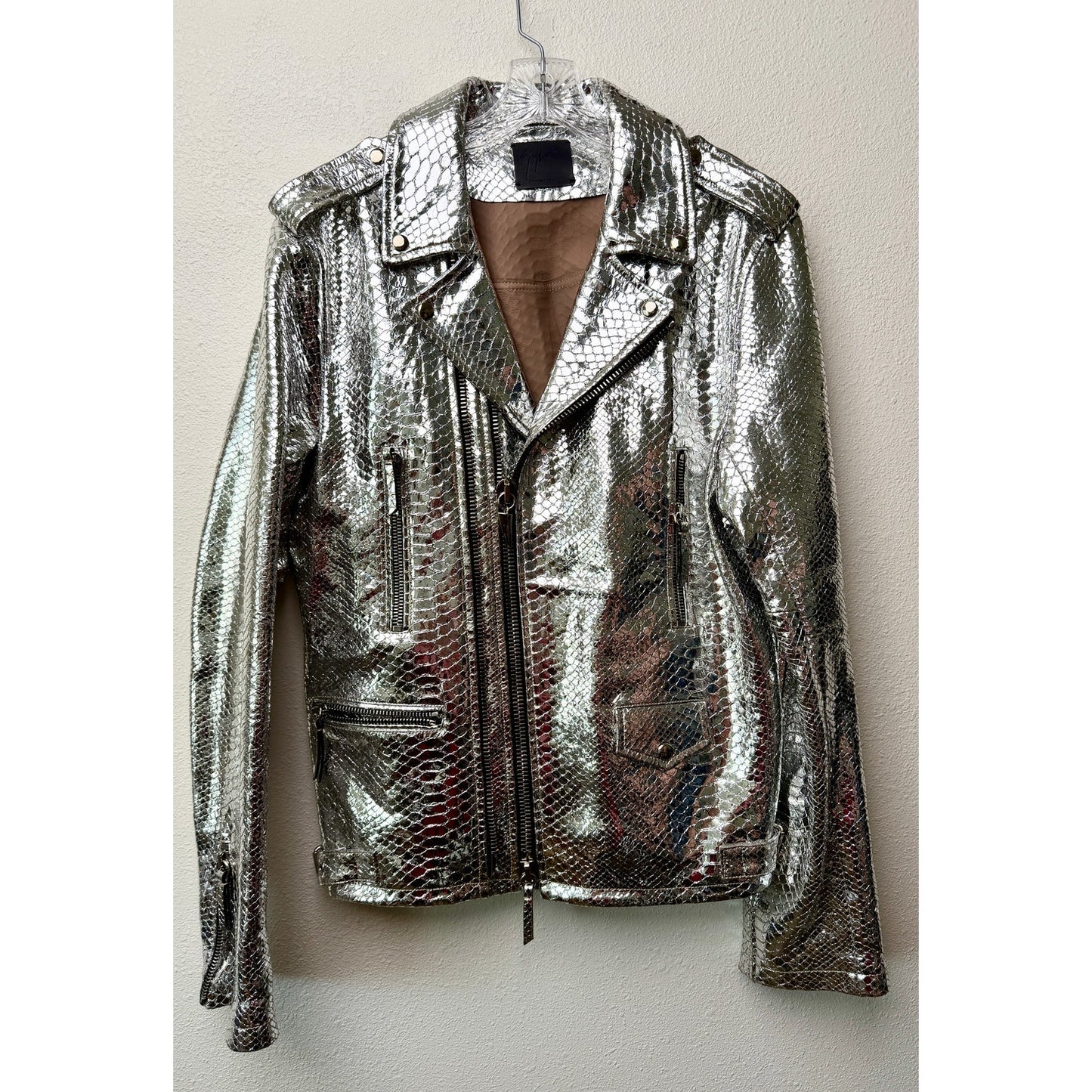Giuseppe Zanotti Silver Python Moto Jacket Women's L
