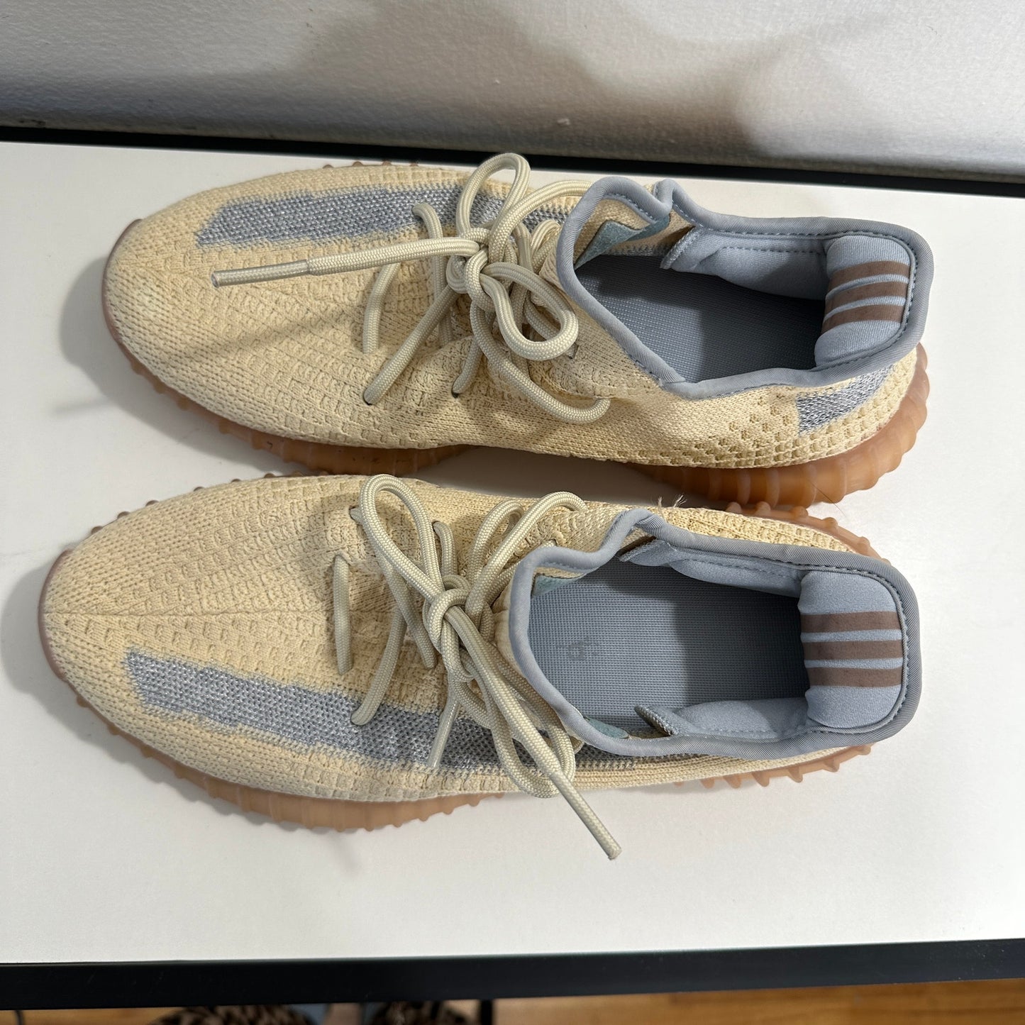 Yeezy x Adidas Boost 350 Tan & Blue Linen Fabric Sneakers Shoes 8.5