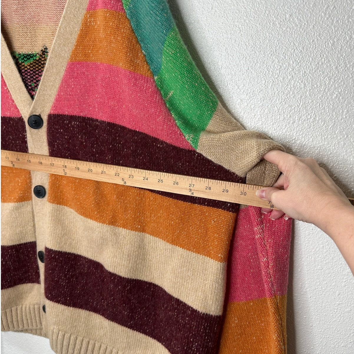 The Elder Statesman Enlightened Bear Striped Cashmere Cardigan L