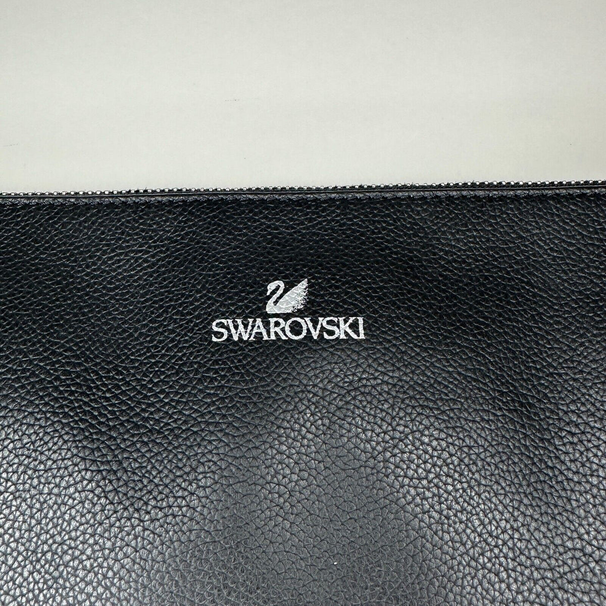 NIB Swarovski Black Quilted Leather & Crystals Zip Close Leather Strap Clutch