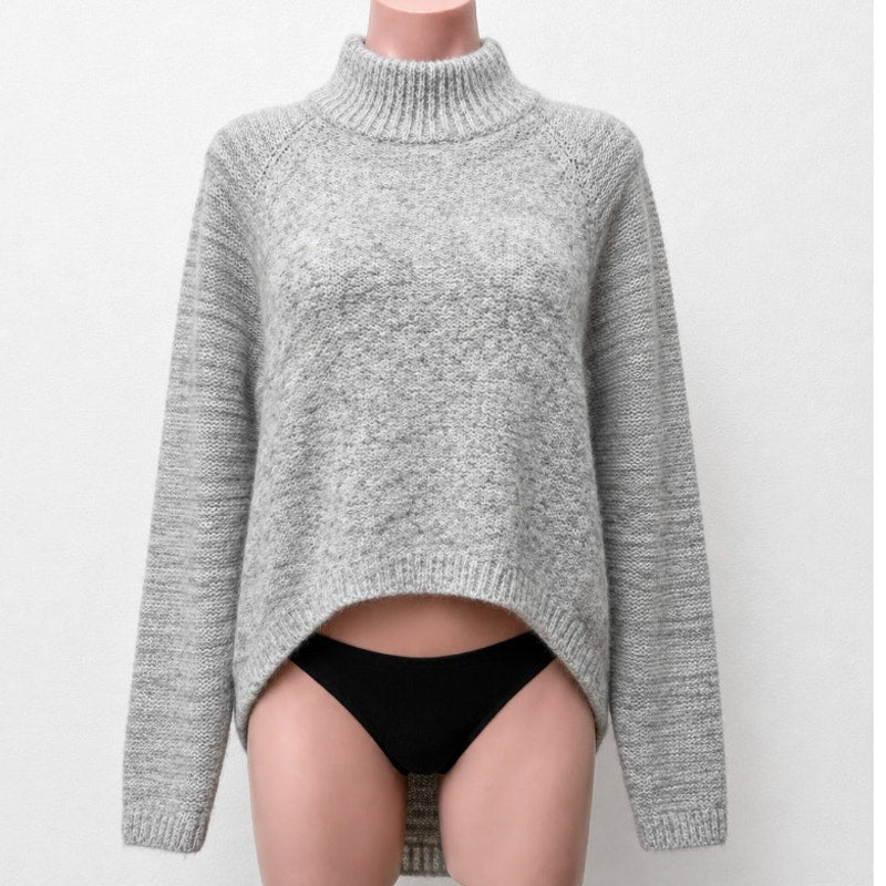 John + Jenn White & Gray Marled High-Low Long Sleeve Mock Turtle Neck Sweater SP