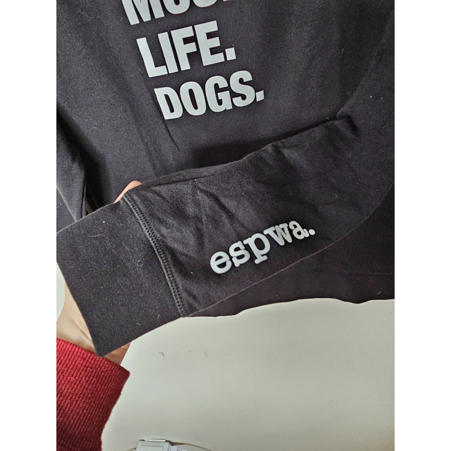 ESPWA Black Long Sleeve Thin Sweater Top Create Music Graphic Tee Shirt Small