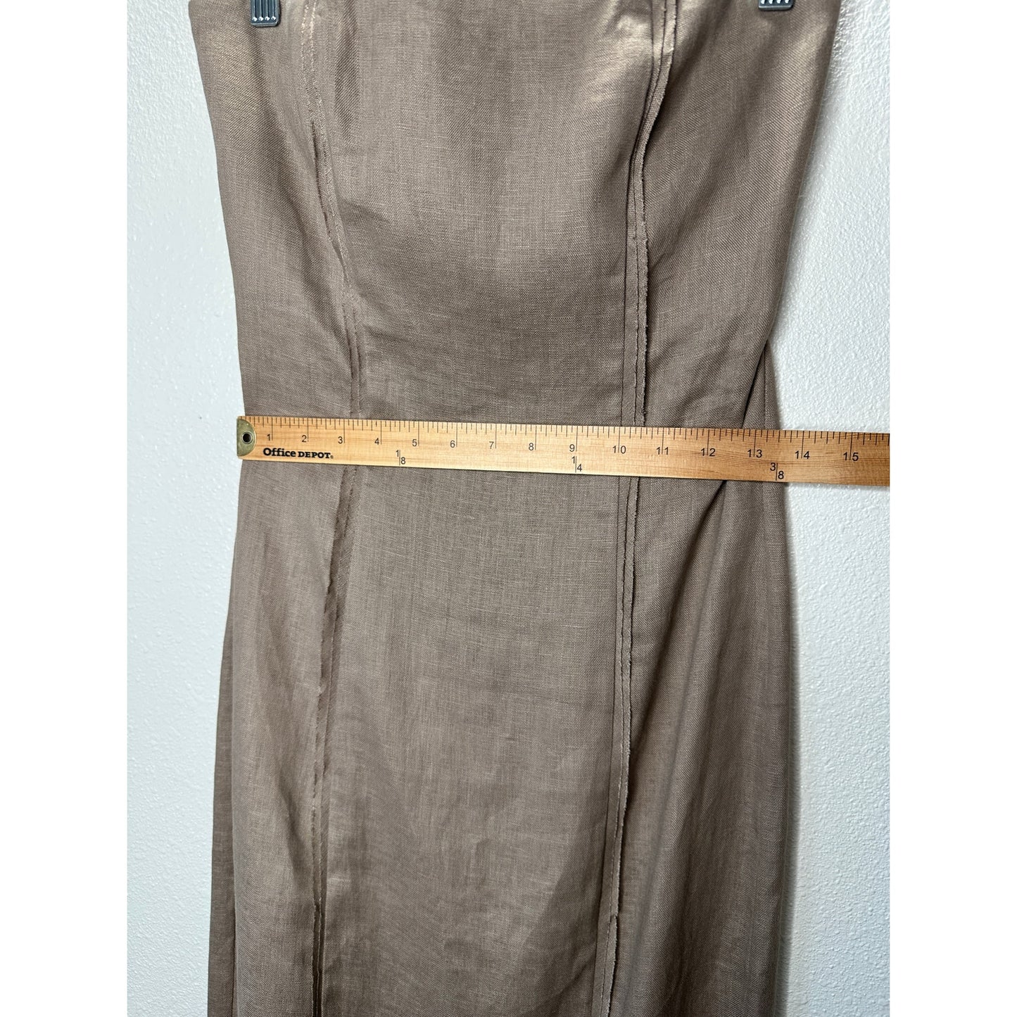 All Row Taupe Strapless Raw Pleat Front Design Back Zip Midi Dress S