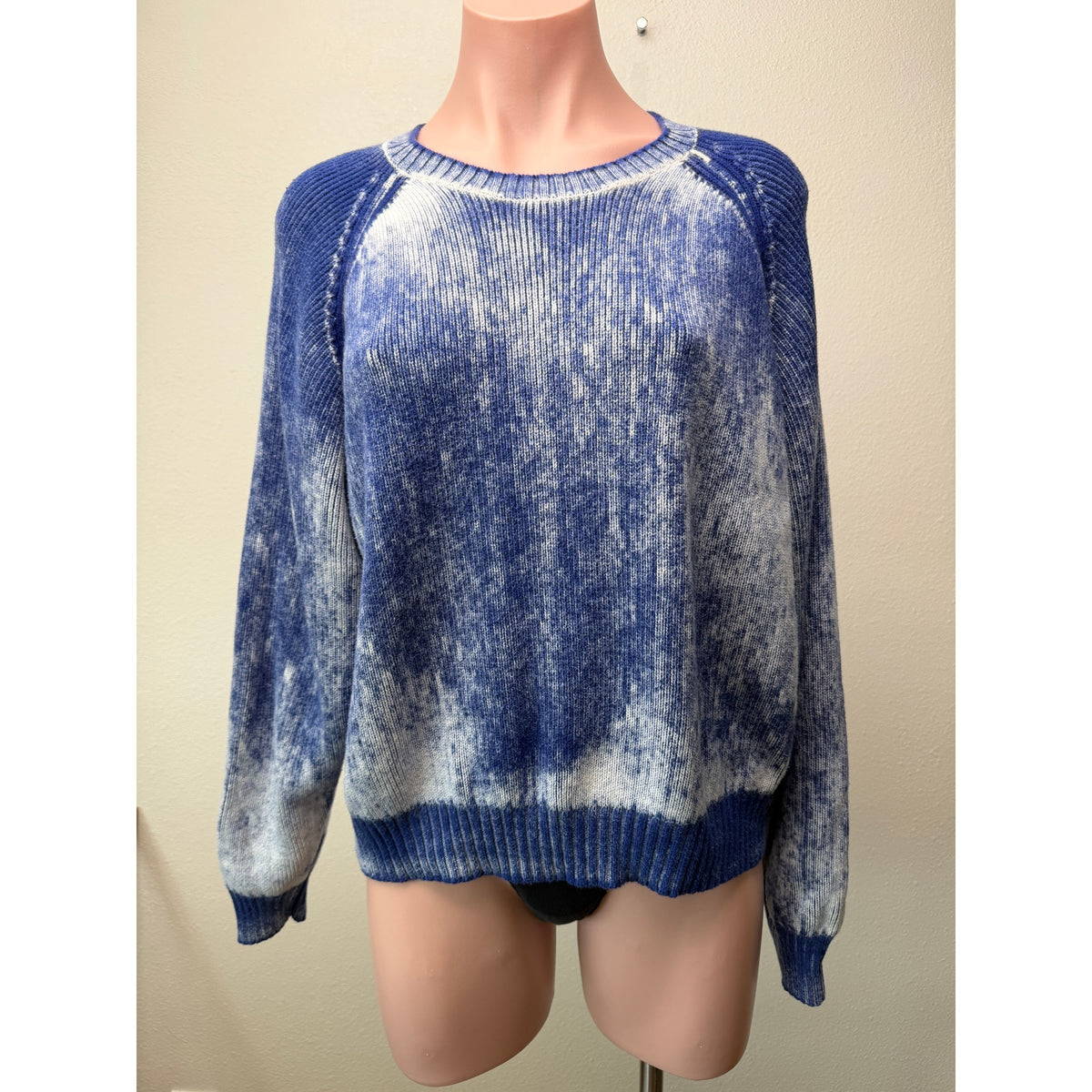 Electric&Rose Blue Ivory Acid Wash Raglan Knit Sweater Women
