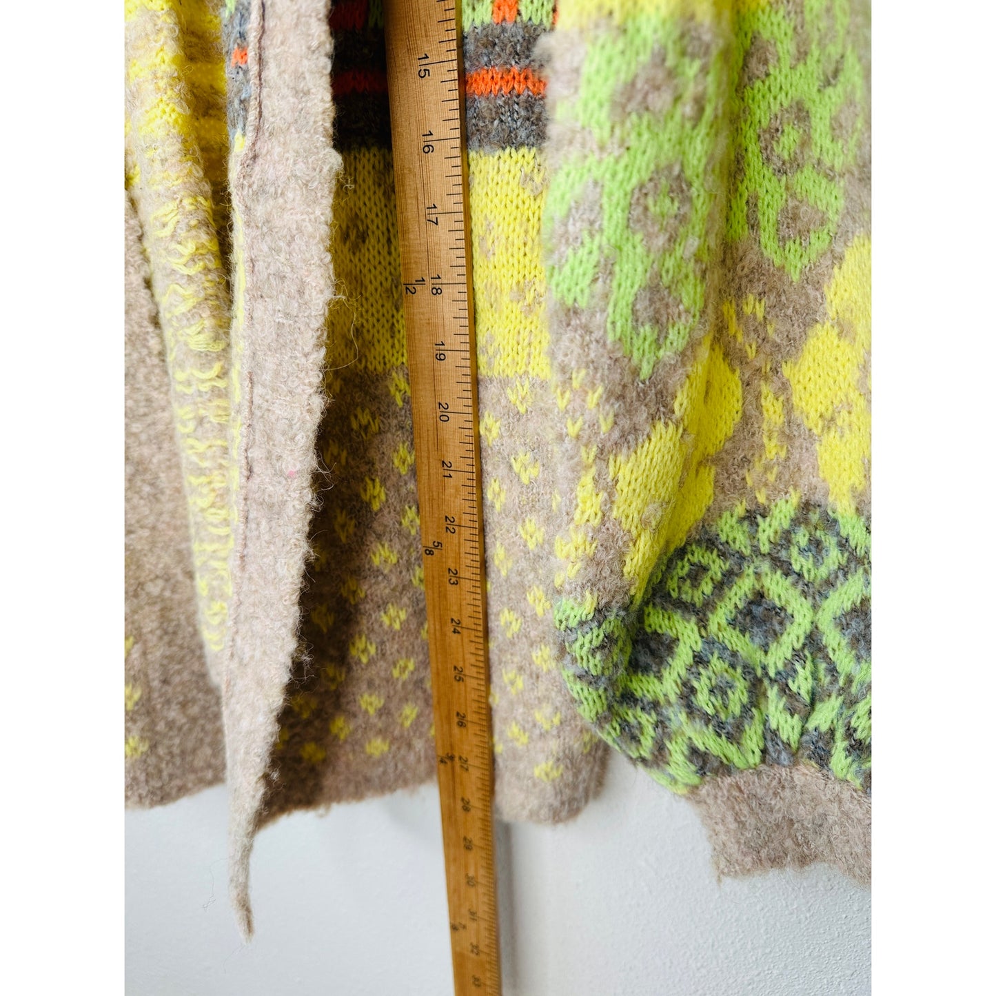 Fate Yellow Tan Gray Multi Floral & Stripe Print Open Front Cardigan XS