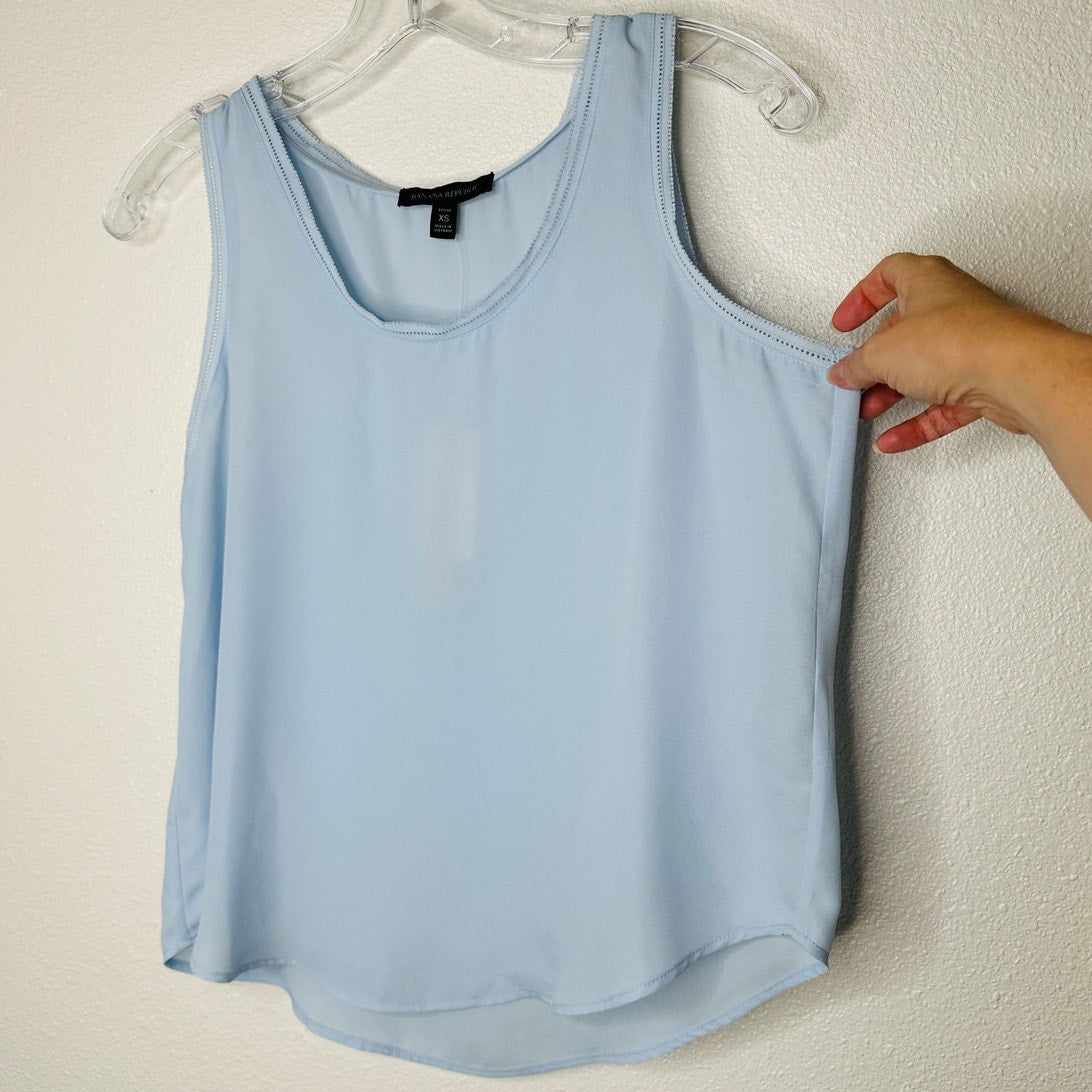 NWT Banana Republic Light Blue Picot Trim Semi Sheer Tank Top XSP