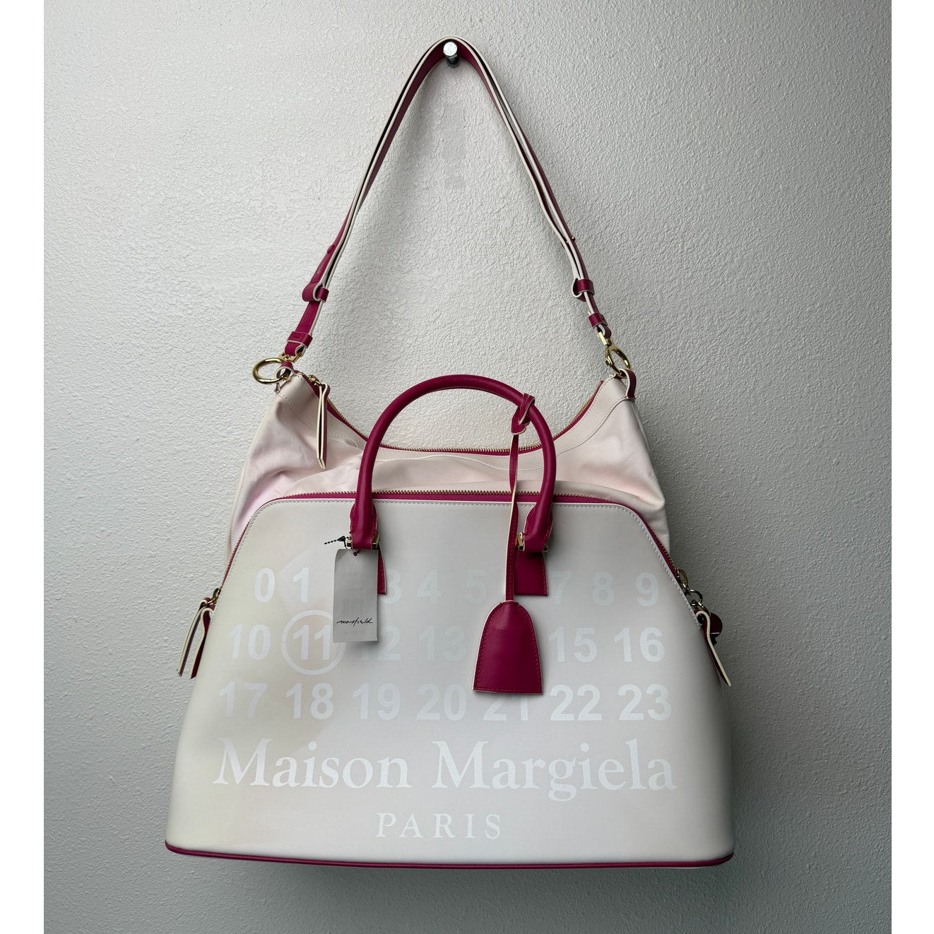 NWT Maison Margiela 5AC Large Bi-Color White Pink UVA Leather Bag