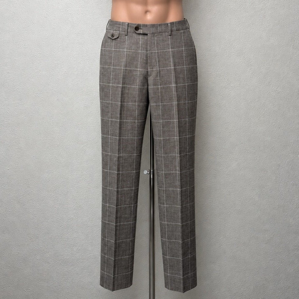 Banana Republic Taupe Windowpane Trousers Men 31x32