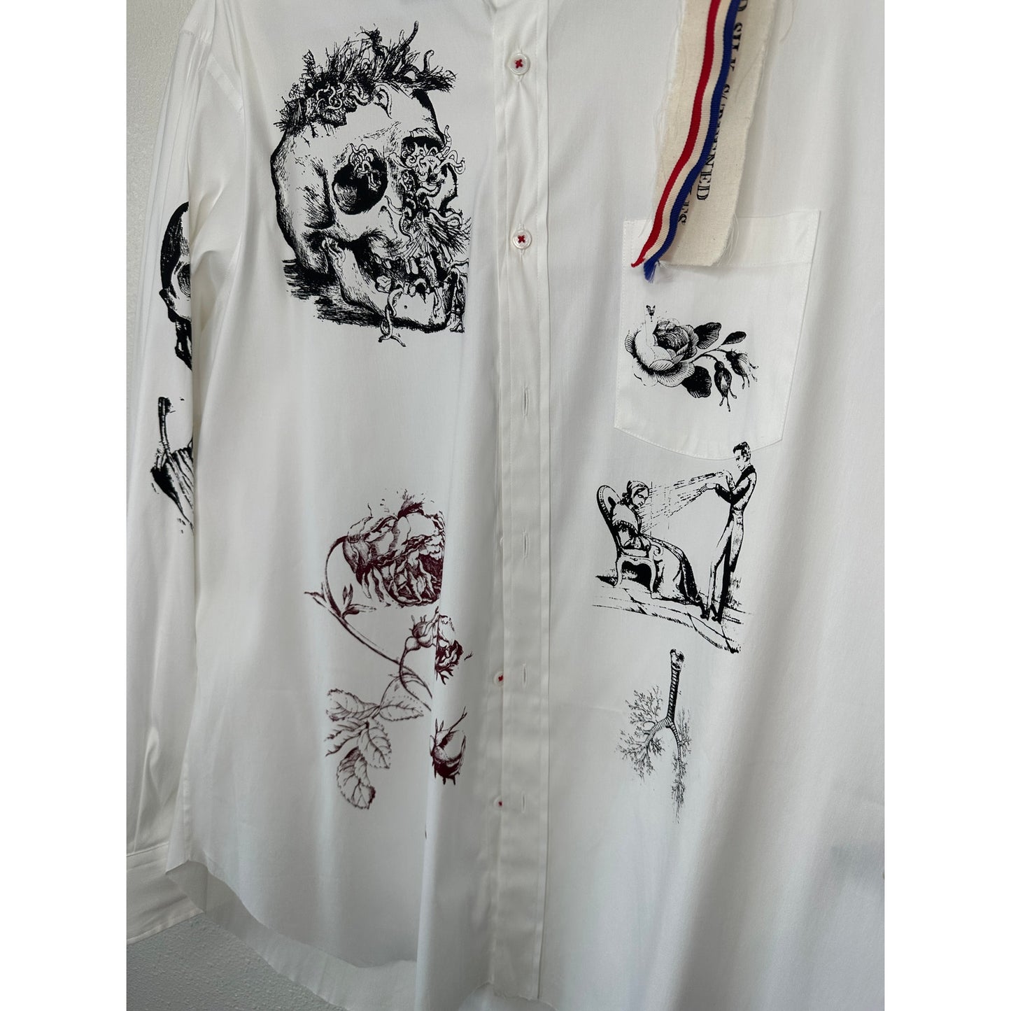 NWT Libertine Silk Screen Melange Deconstructed Mandarin Button Shirt L / XL