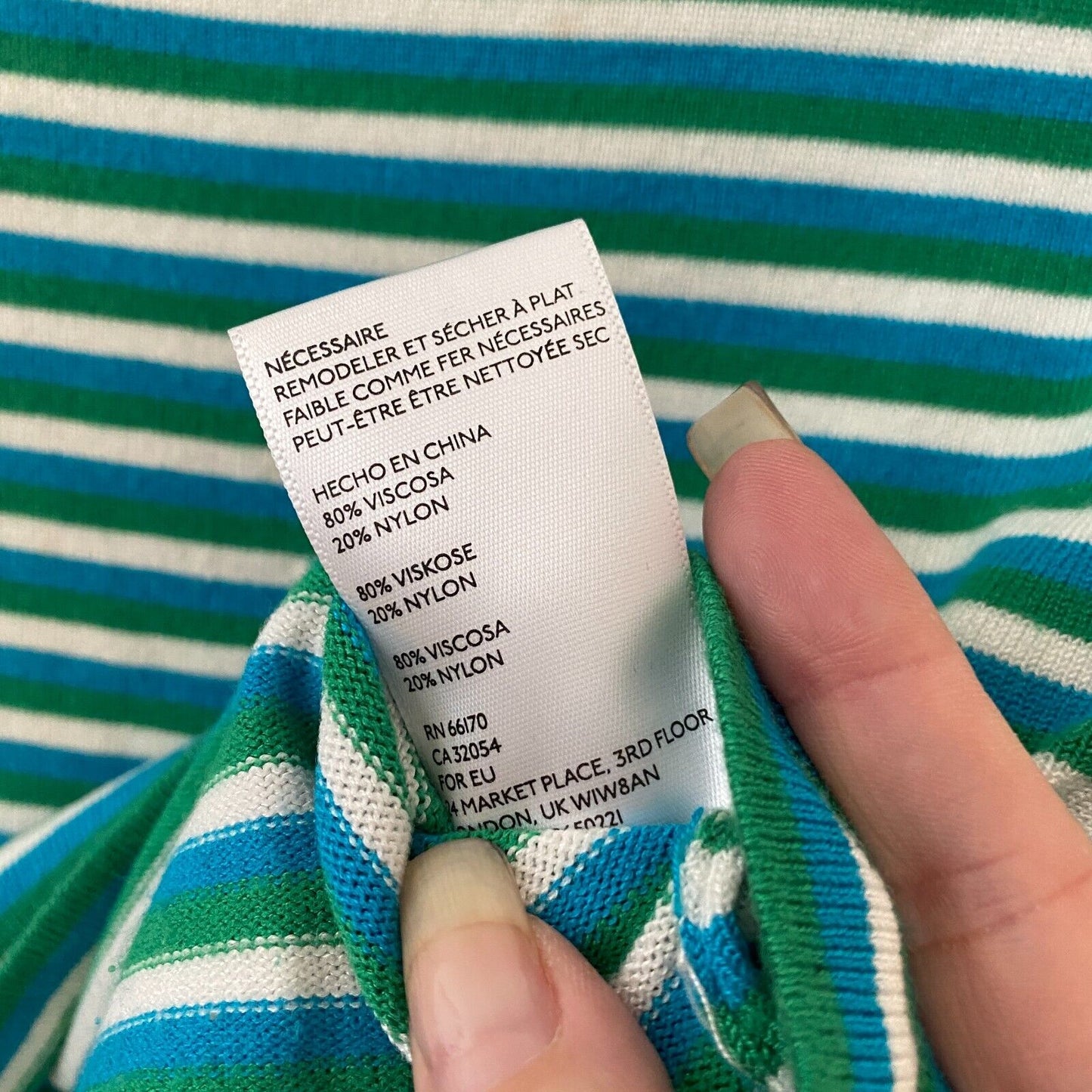 Silence + Noise Blue Green Striped Cropped Mock Long Sleeve Knit Top S