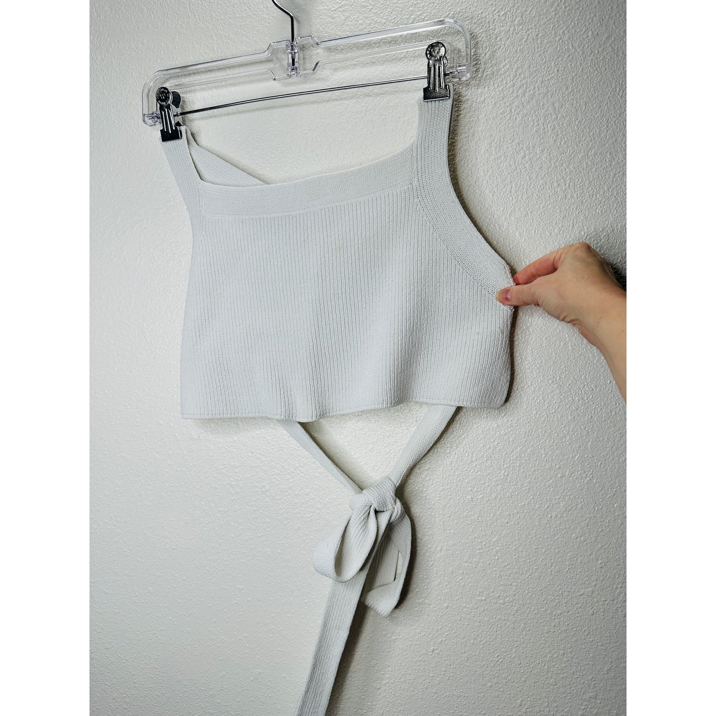 Wilfred Ivory White Knit Criss Cross Crop Sweater Top Large