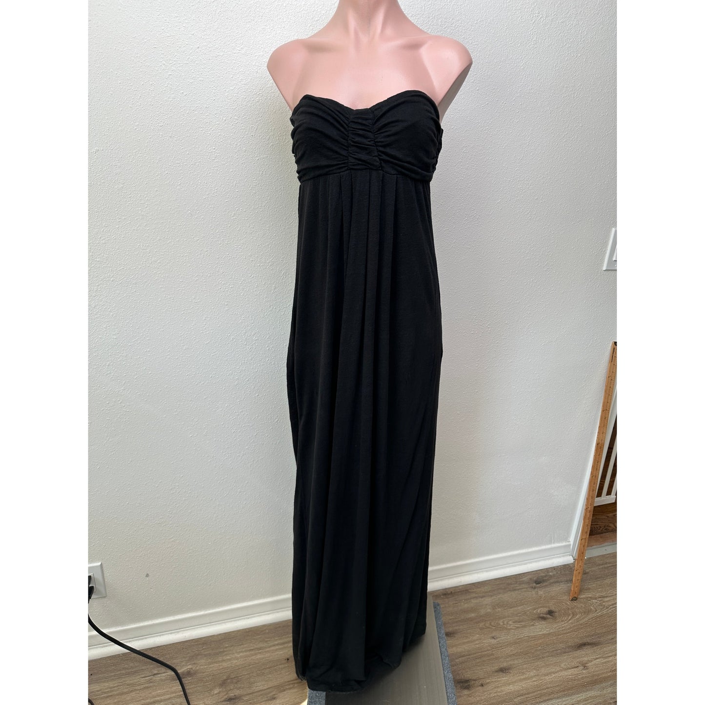 Bordeaux Black Strapless Linen Maxi Dress Ruched Bust Women’s S
