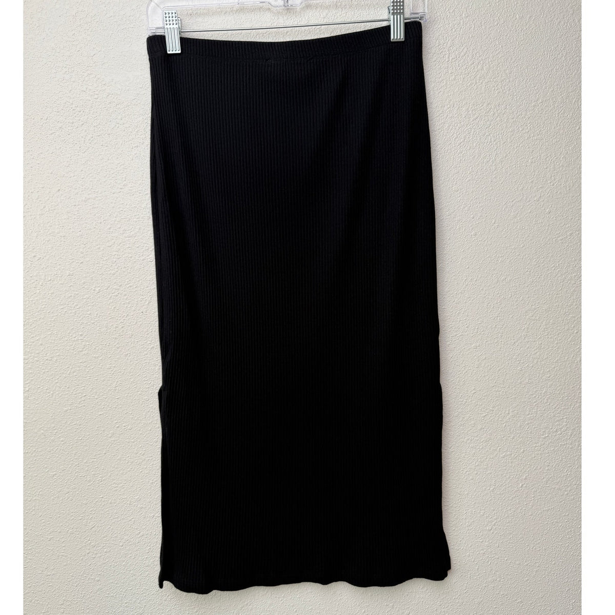 Amour Vert Black Ribbed Modal Midi Pencil Skirt Women's US M