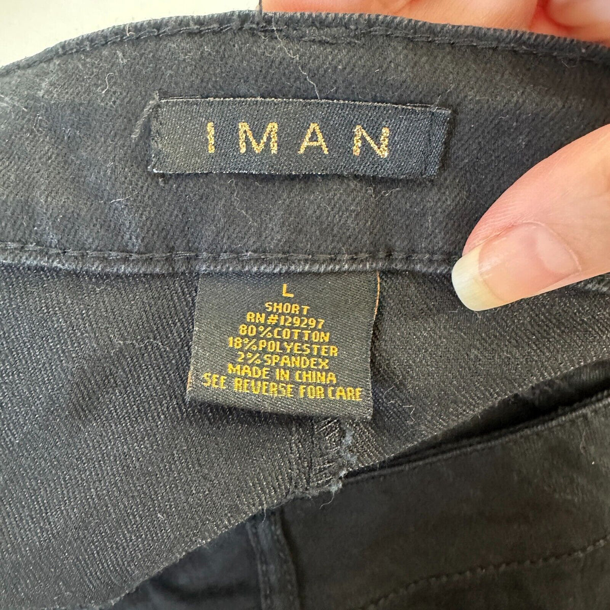 Iman Jet Black Stretch Flat Front-Button Zipper Straight Leg Pant Jean L Short