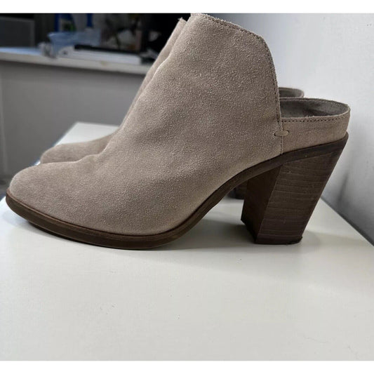 Dolce Vita Gray Selene Suede Almond toe Slide On Mule Bootie Block Heels 7.5