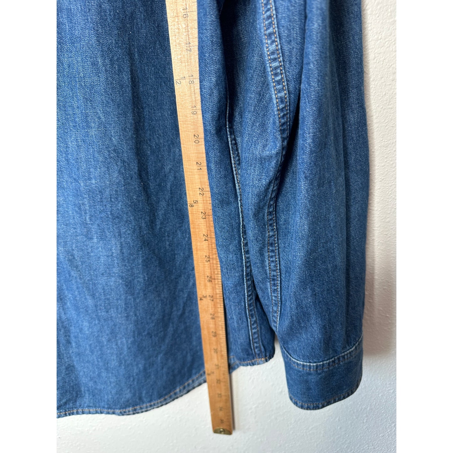 Versace Blue Denim Long Sleeve Pearl Snap Yellow Versace Logo Shirt 41 / Medium